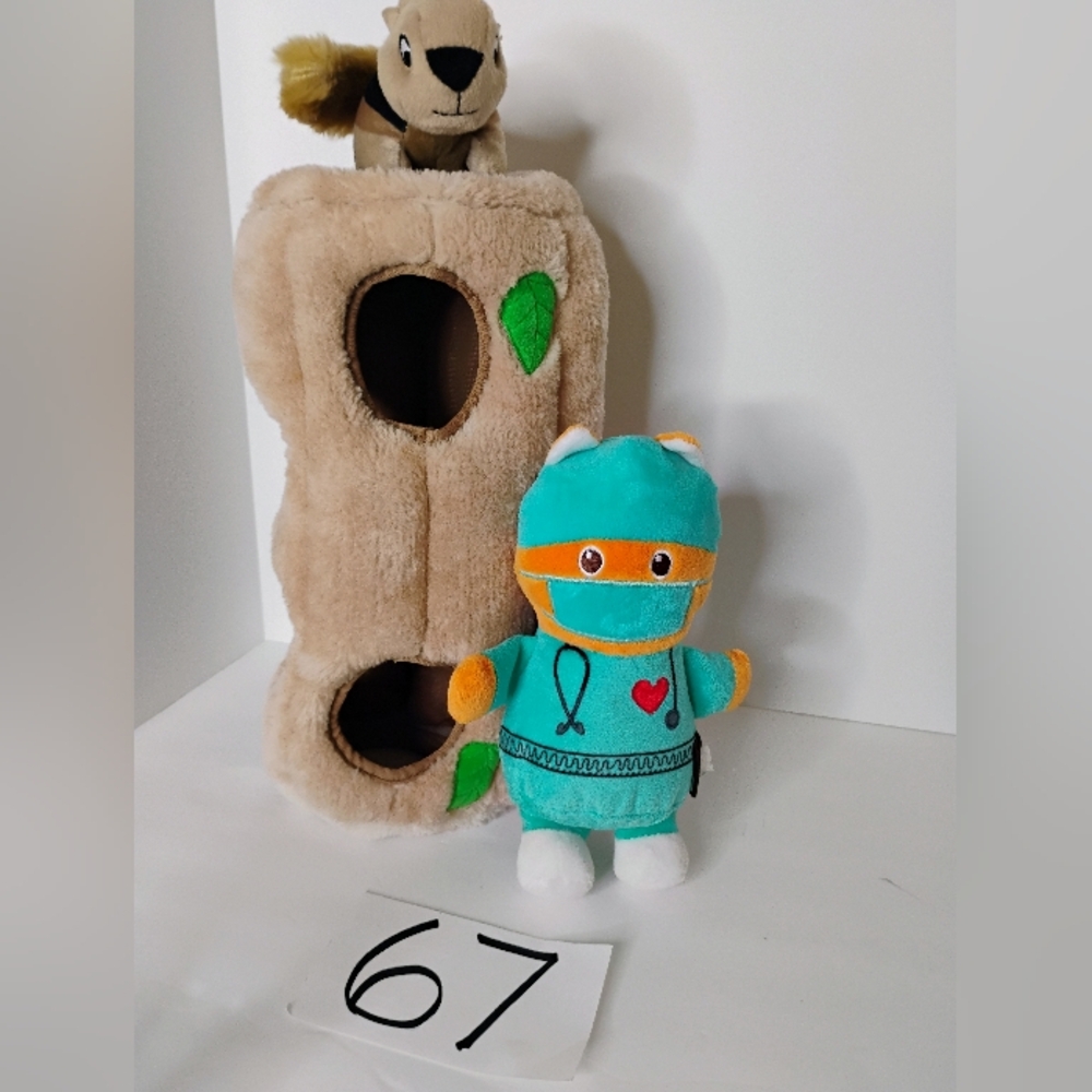 Outward Hound Hide-A-Squirrel Squeaky Puzzle Plush Dog Toy Doctor Plushy Nurse
